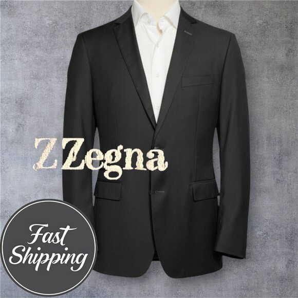 Z ZEGNA Wool Mens 42R US 52R EU Black Blazer Sport Coat Two Button Jacket - Picture 1 of 11